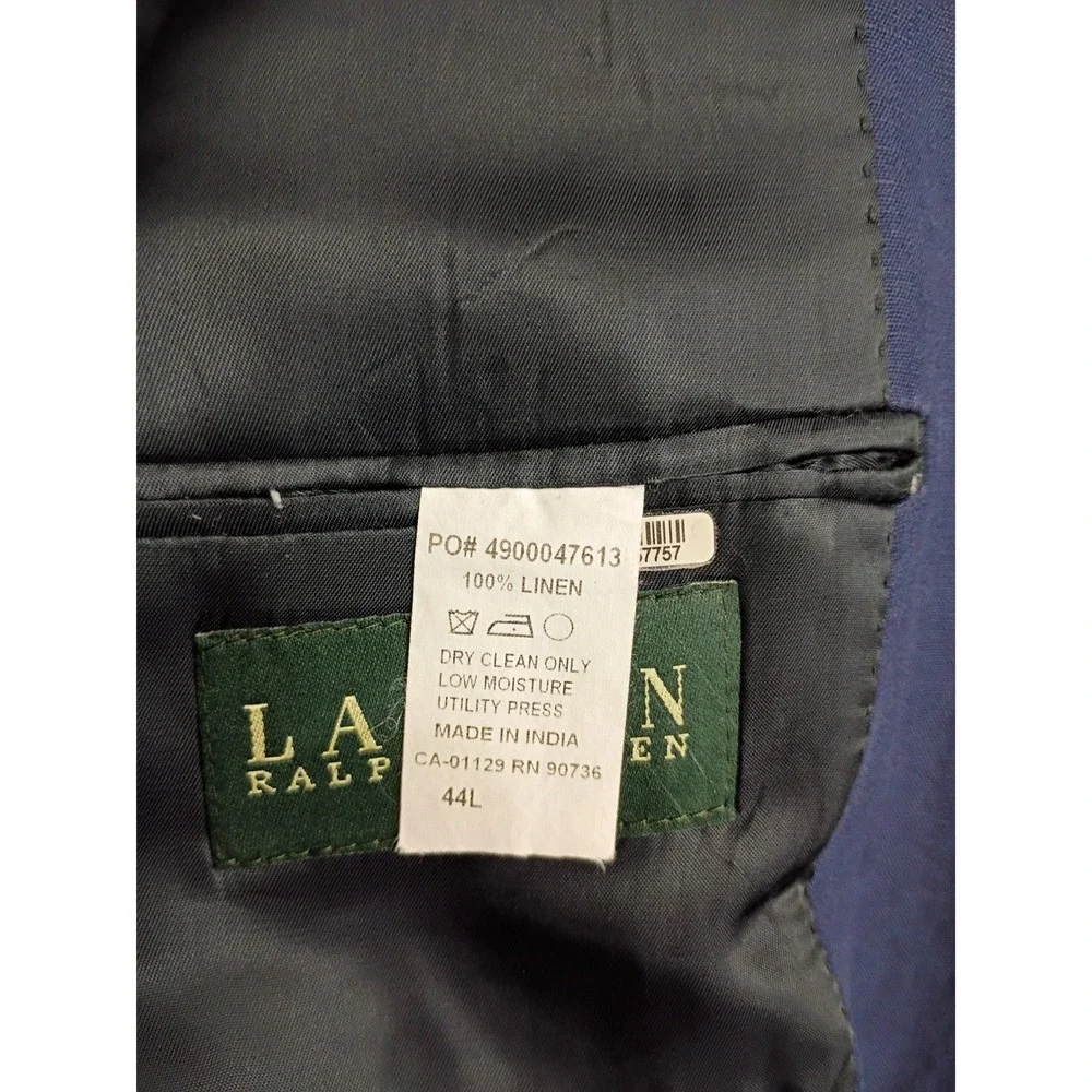 Lauren Ralph Lauren Mens 44L Navy Blue 100% Linen 2-Button Blazer Sport Coat